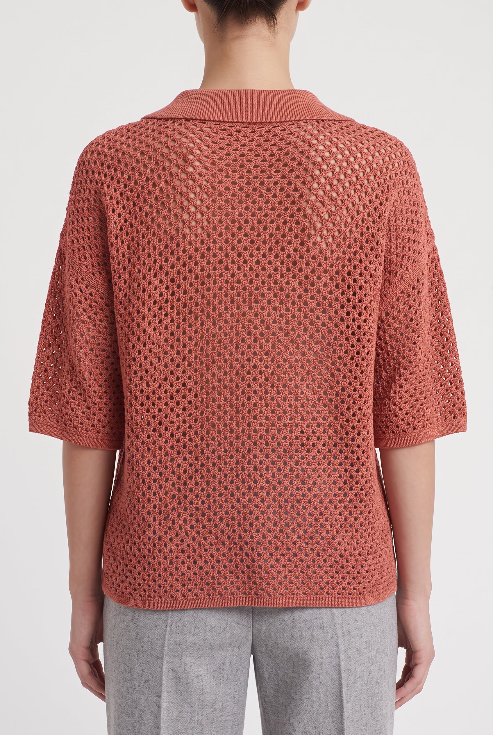 BRUNELLO CUCINELLI WOMEN'S RUST OPENWORK COTTON SWEATER