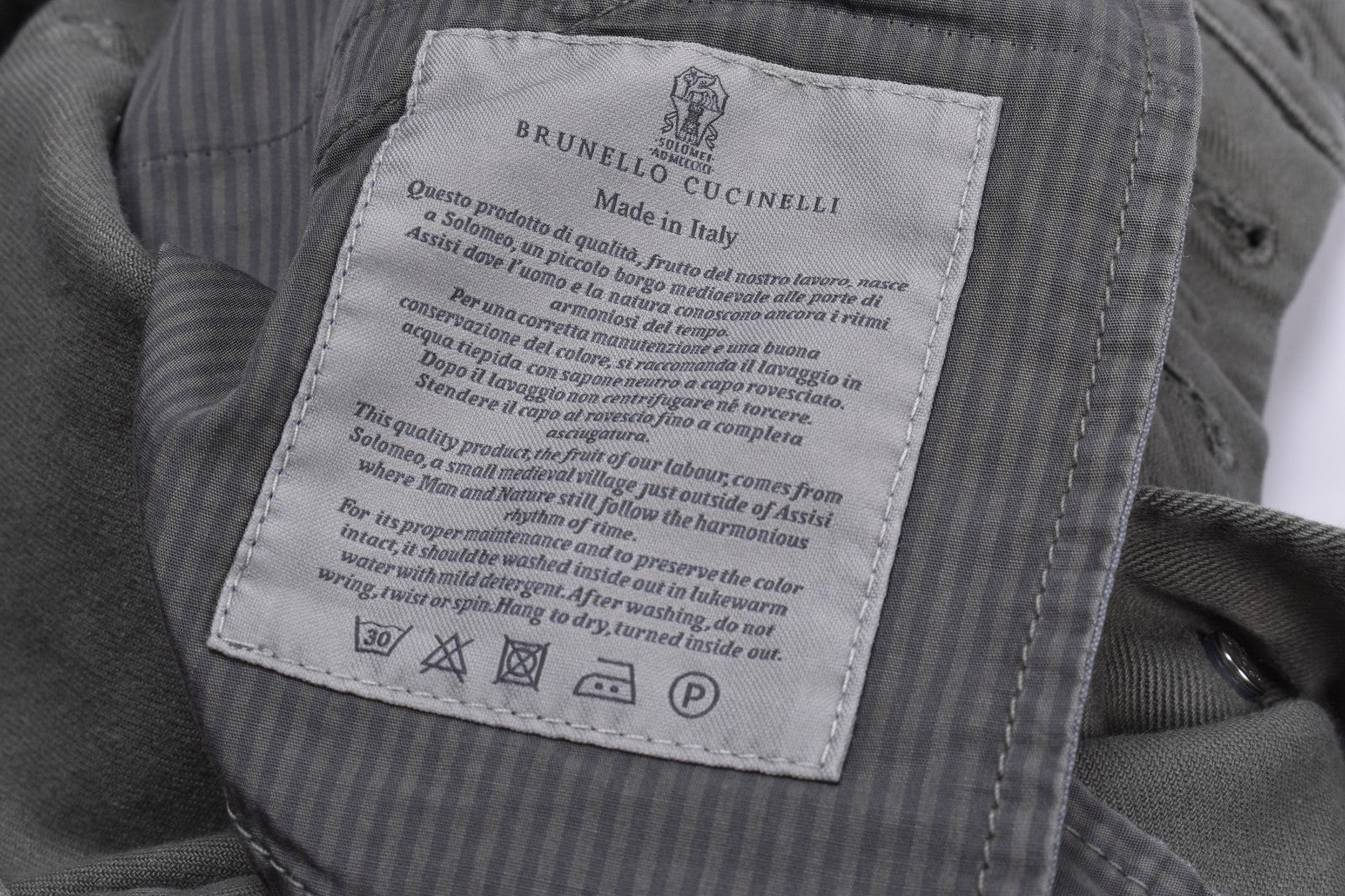 BRUNELLO CUCINELLI MEN'S SAGE COTTON TRADITIONAL TROUSERS