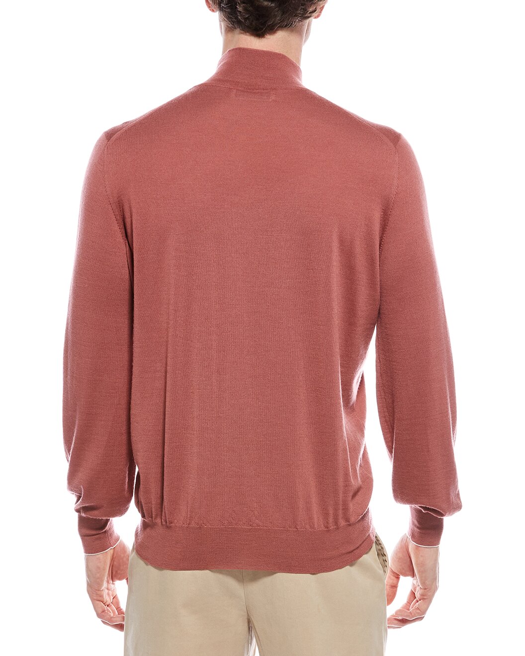 BRUNELLO CUCINELLI MEN'S RASPBERRY WOOL ZIP SWEATER