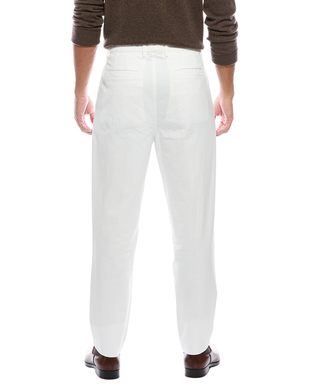 BRUNELLO CUCINELLI MEN'S WHITE COTTON PLEATED TROUSERS