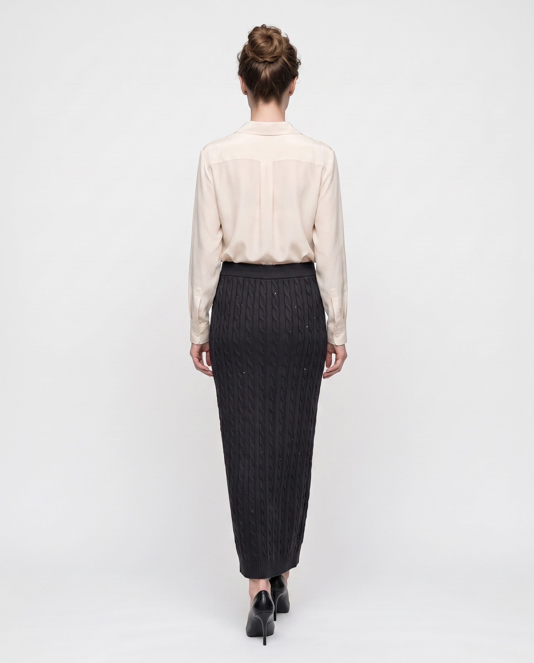 BRUNELLO CUCINELLI WOMEN'S BLACK CABLE KNIT SKIRT