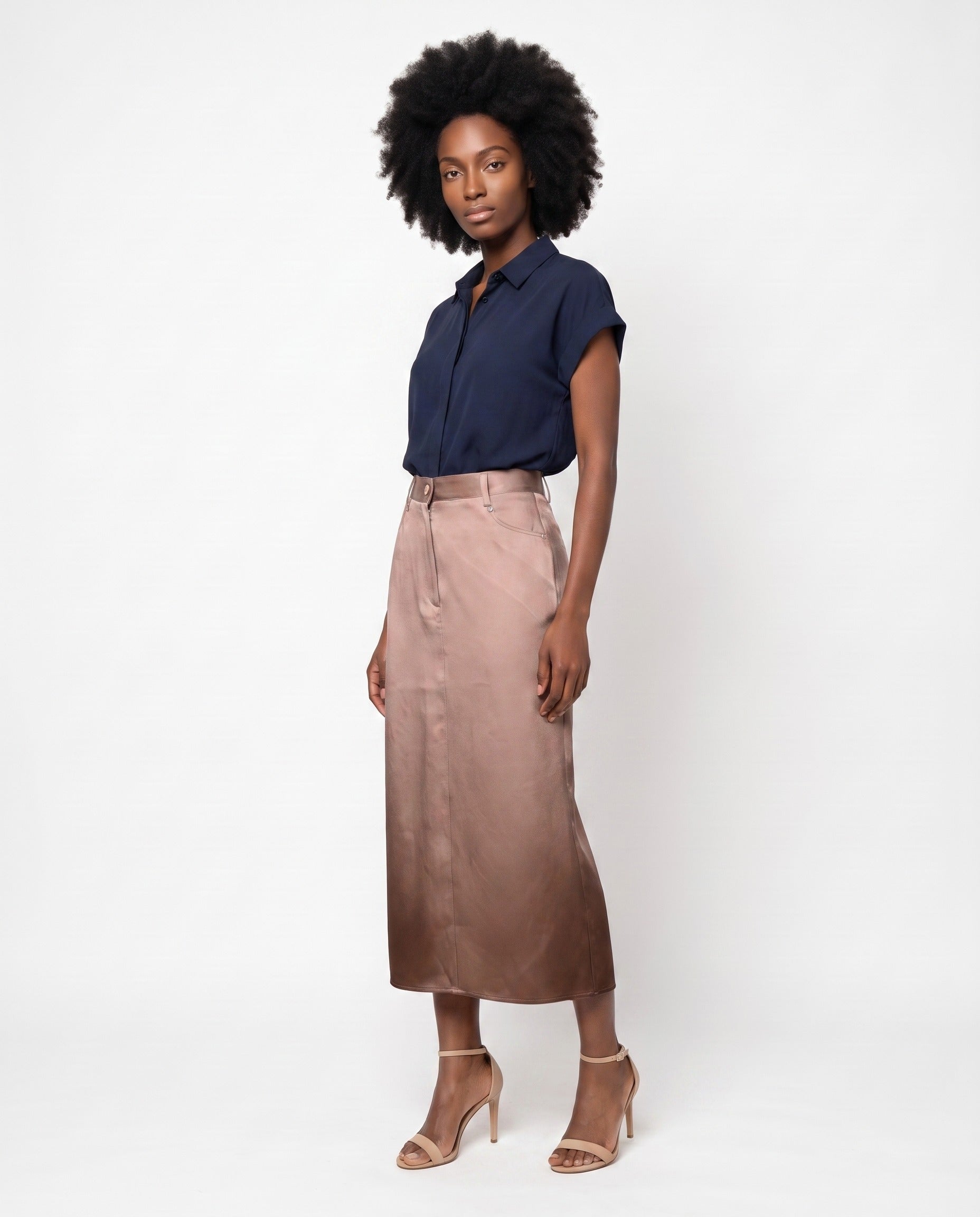 BRUNELLO CUCINELLI WOMEN'S BEIGE STRAIGHT MIDI SKIRT