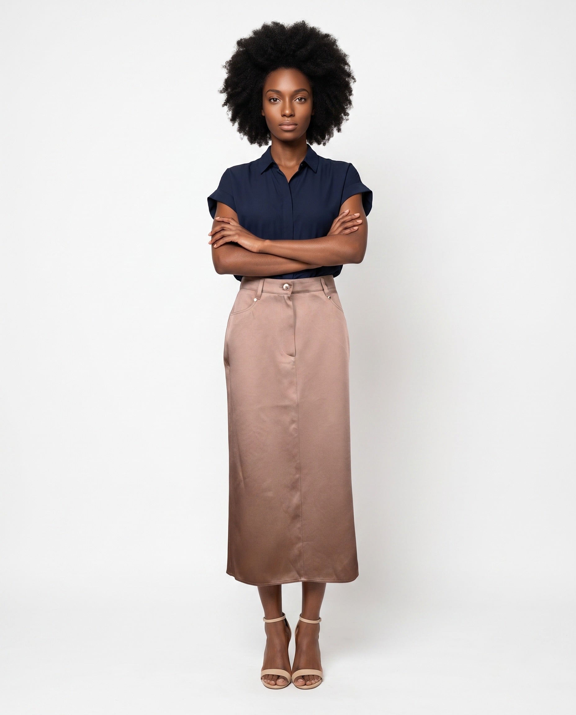 BRUNELLO CUCINELLI WOMEN'S BEIGE STRAIGHT MIDI SKIRT