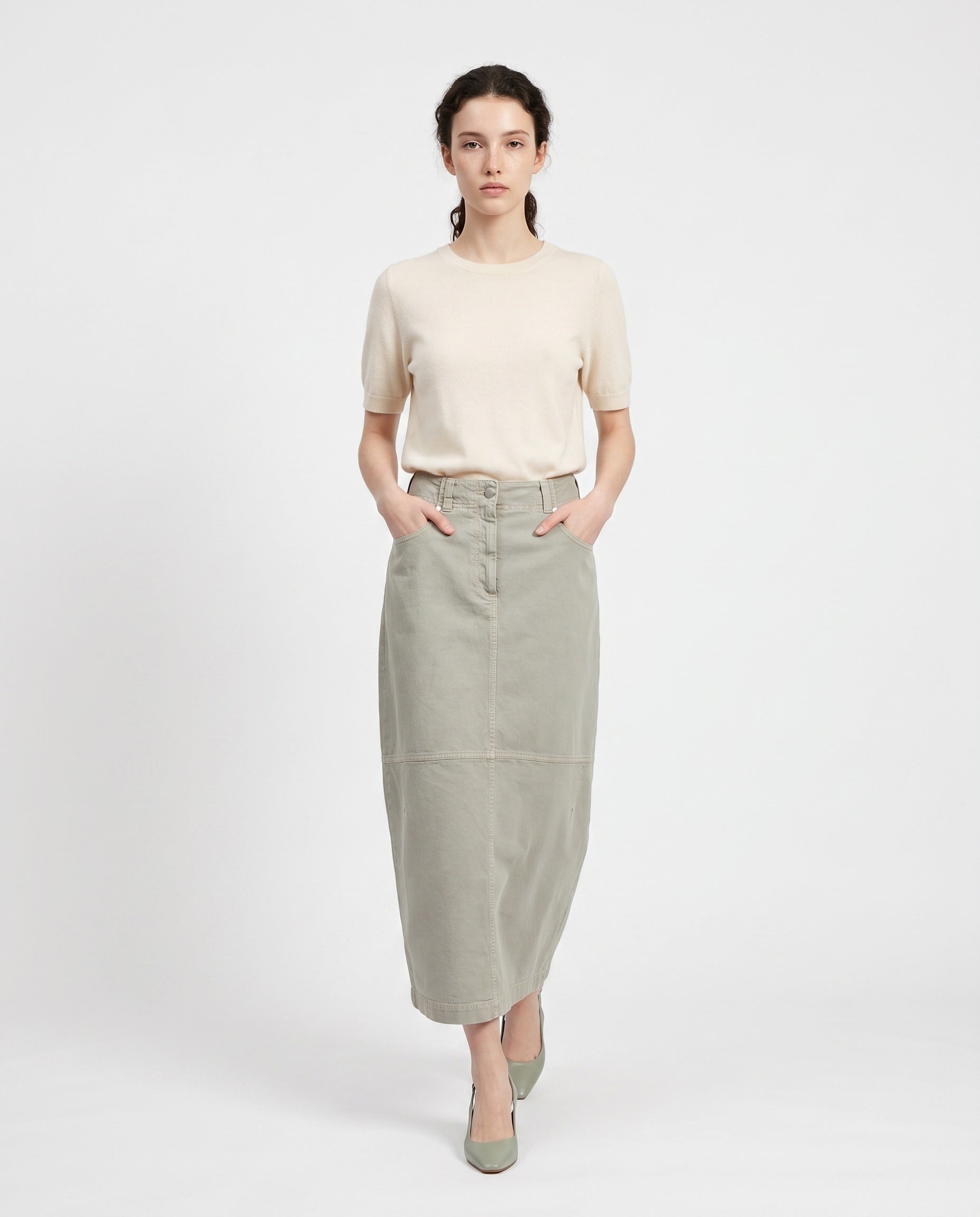 BRUNELLO CUCINELLI WOMEN'S LIGHT GREEN DENIM SKIRT
