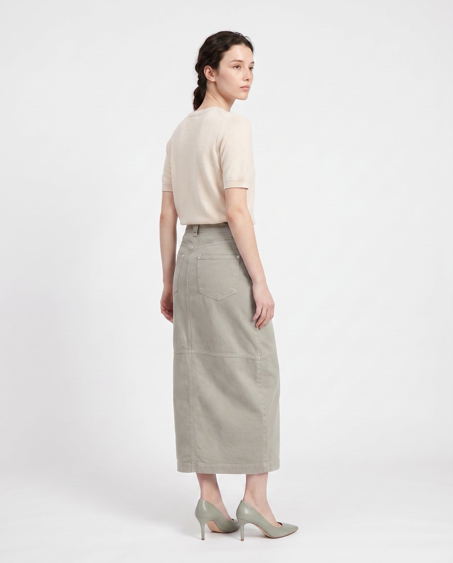 BRUNELLO CUCINELLI WOMEN'S LIGHT GREEN DENIM SKIRT
