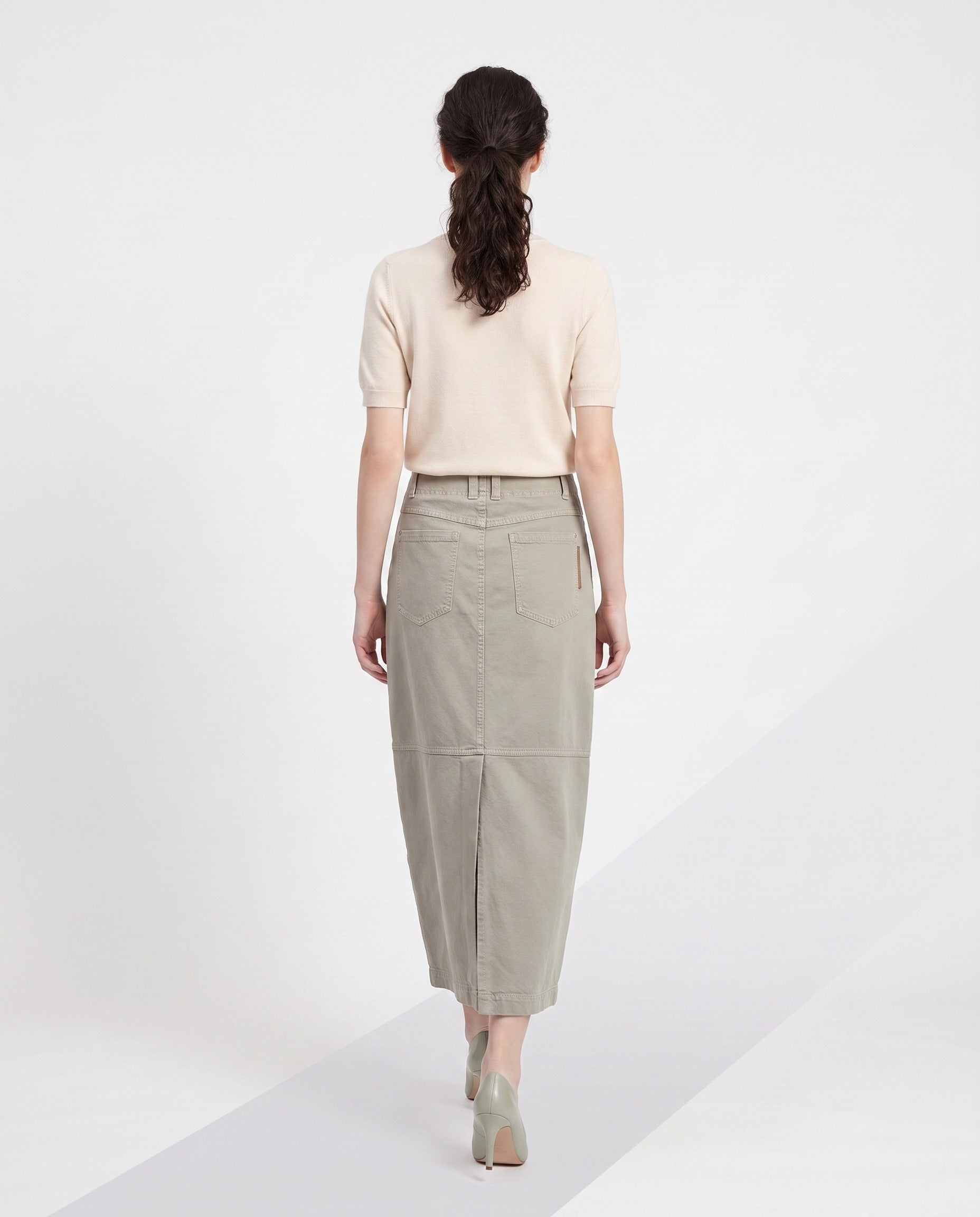 BRUNELLO CUCINELLI WOMEN'S LIGHT GREEN DENIM SKIRT