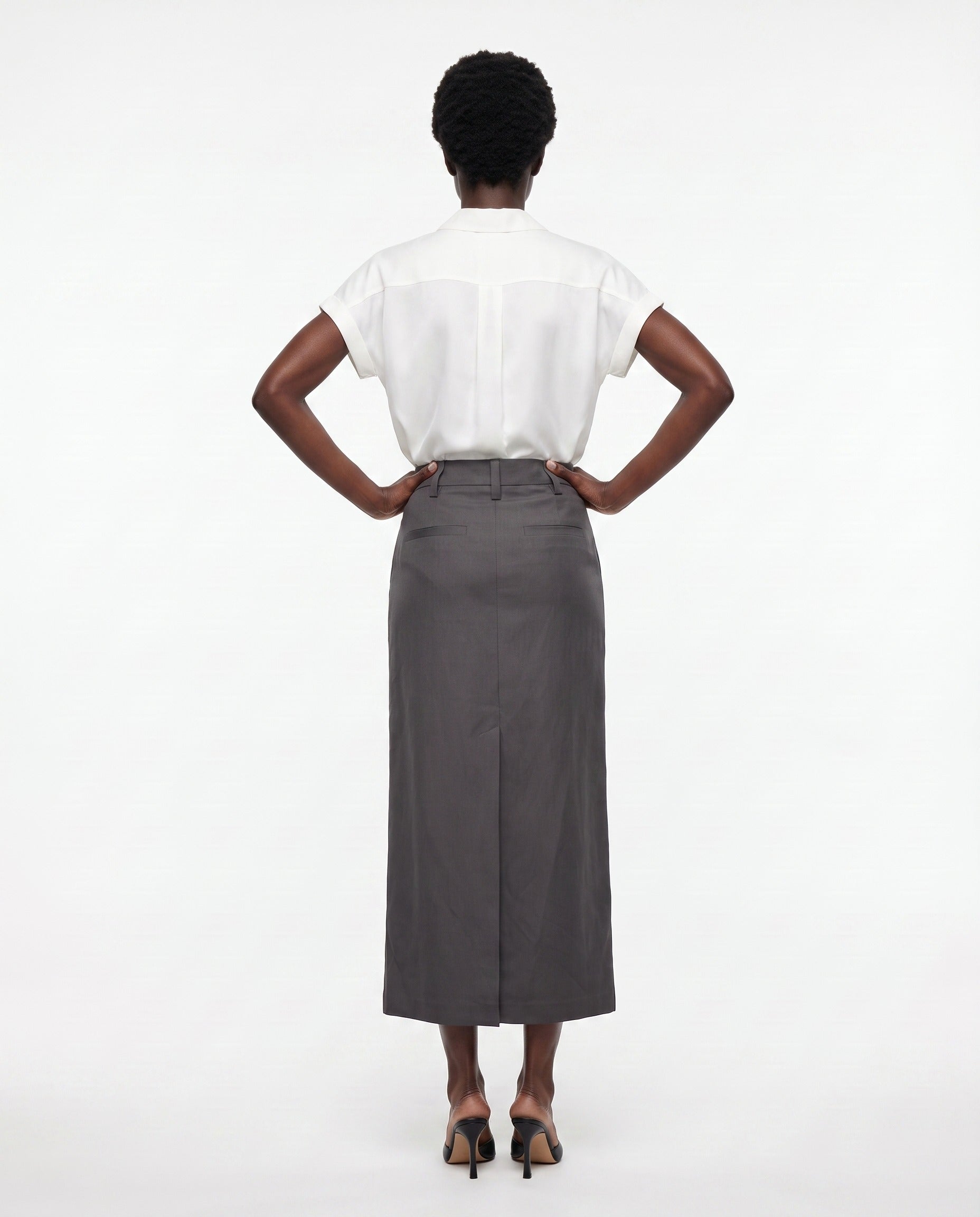 BRUNELLO CUCINELLI WOMEN'S CHARCOAL LINEN BLEND SKIRT