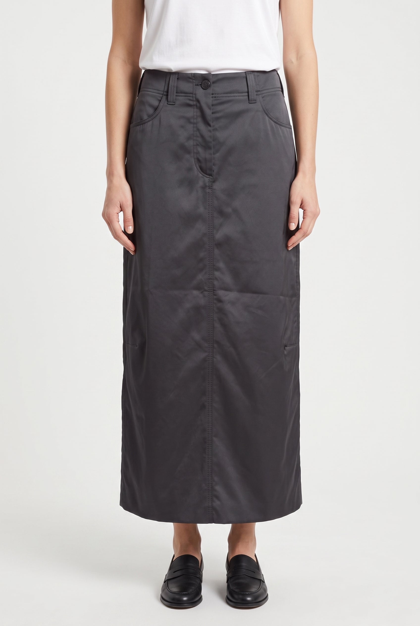 BRUNELLO CUCINELLI WOMEN'S DARK GREY MIDI SKIRT