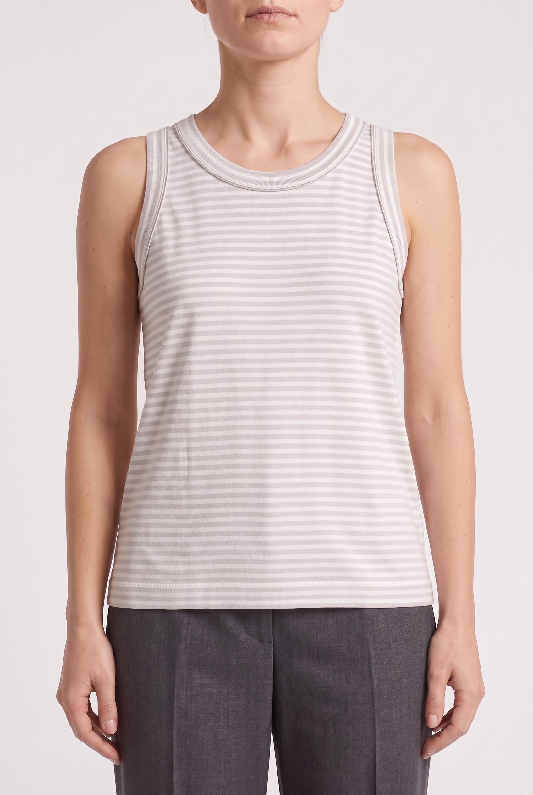 BRUNELLO CUCINELLI WOMEN'S LIGHT GREY STRIPED TANK TOP