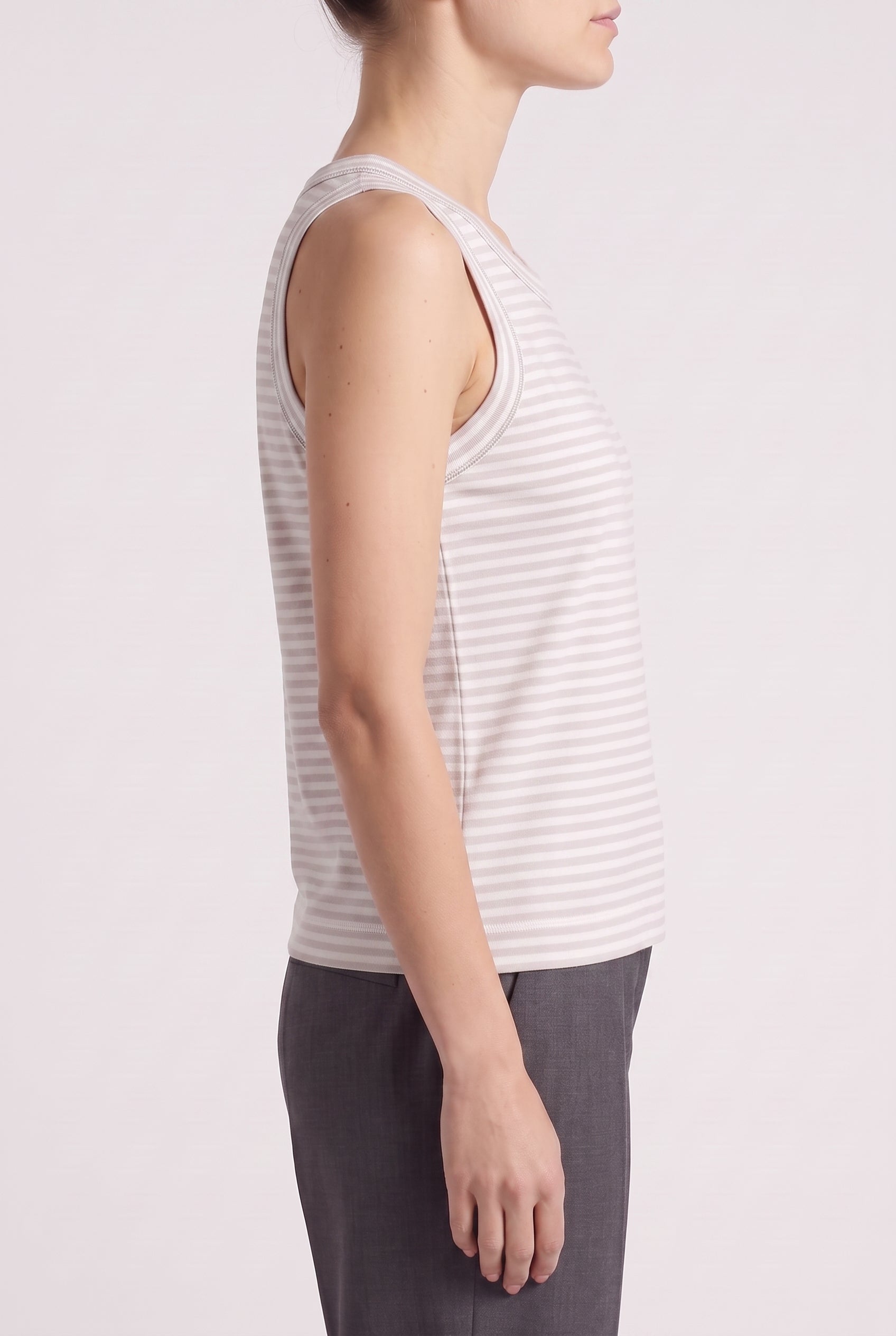 BRUNELLO CUCINELLI WOMEN'S LIGHT GREY STRIPED TANK TOP