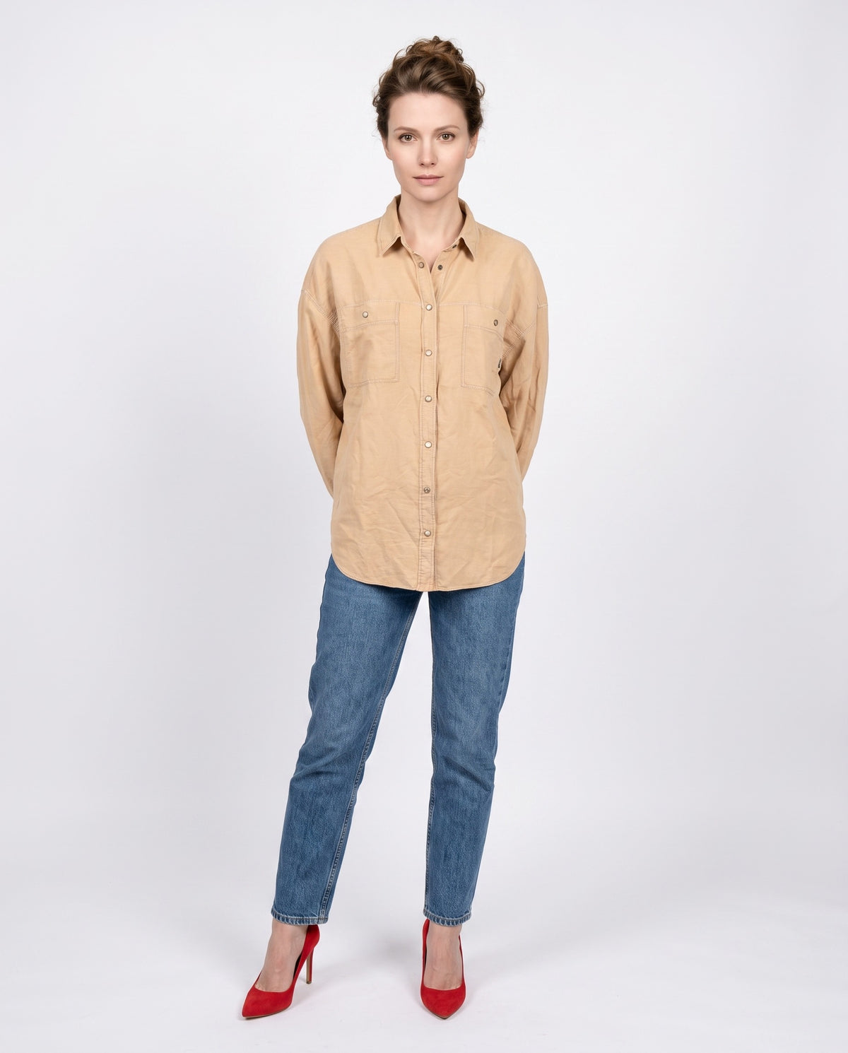BRUNELLO CUCINELLI WOMEN'S BEIGE LINEN BLEND SHIRT