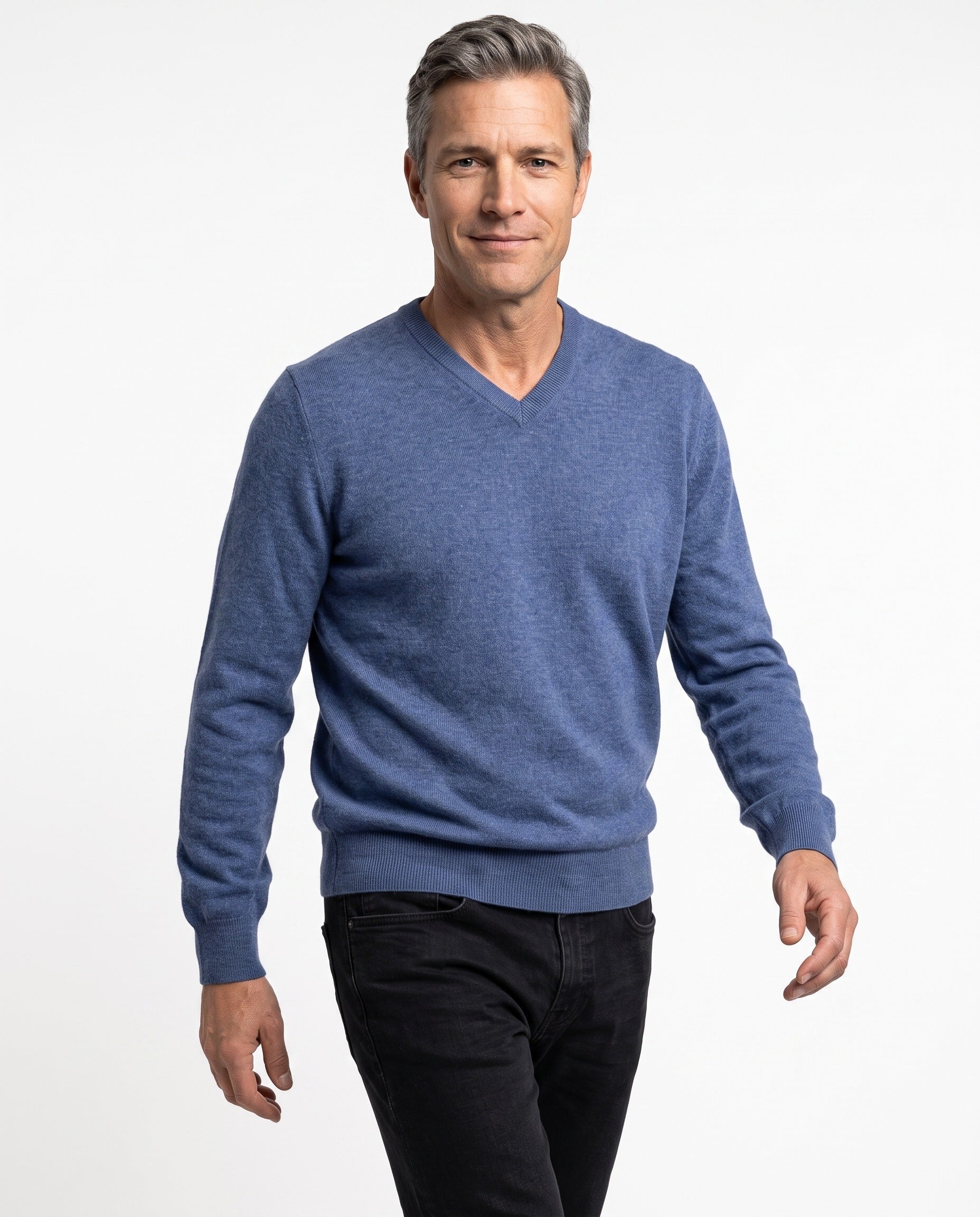 BRUNELLO CUCINELLI MEN'S 100% CASHMERE BLUE V NECK SWEATER NWT