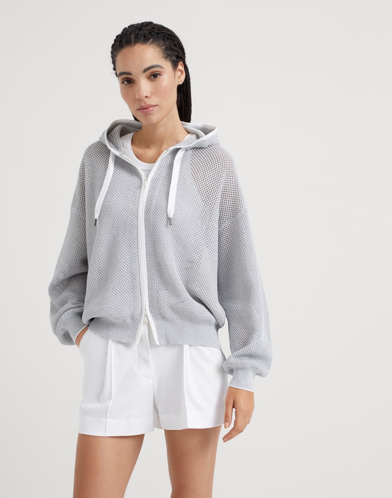 BRUNELLO CUCINELLI WOMEN'S LIGHT GREY MESH ZIP HOODIE