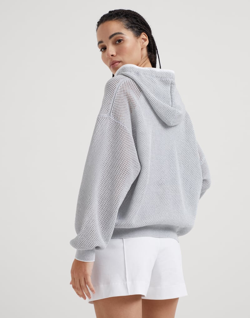 BRUNELLO CUCINELLI WOMEN'S LIGHT GREY MESH ZIP HOODIE