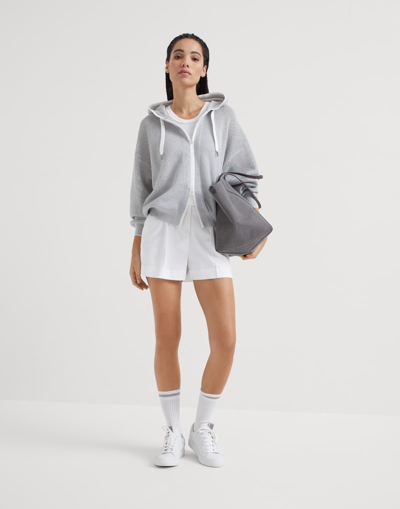 BRUNELLO CUCINELLI WOMEN'S LIGHT GREY MESH ZIP HOODIE