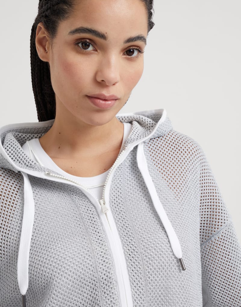 BRUNELLO CUCINELLI WOMEN'S LIGHT GREY MESH ZIP HOODIE
