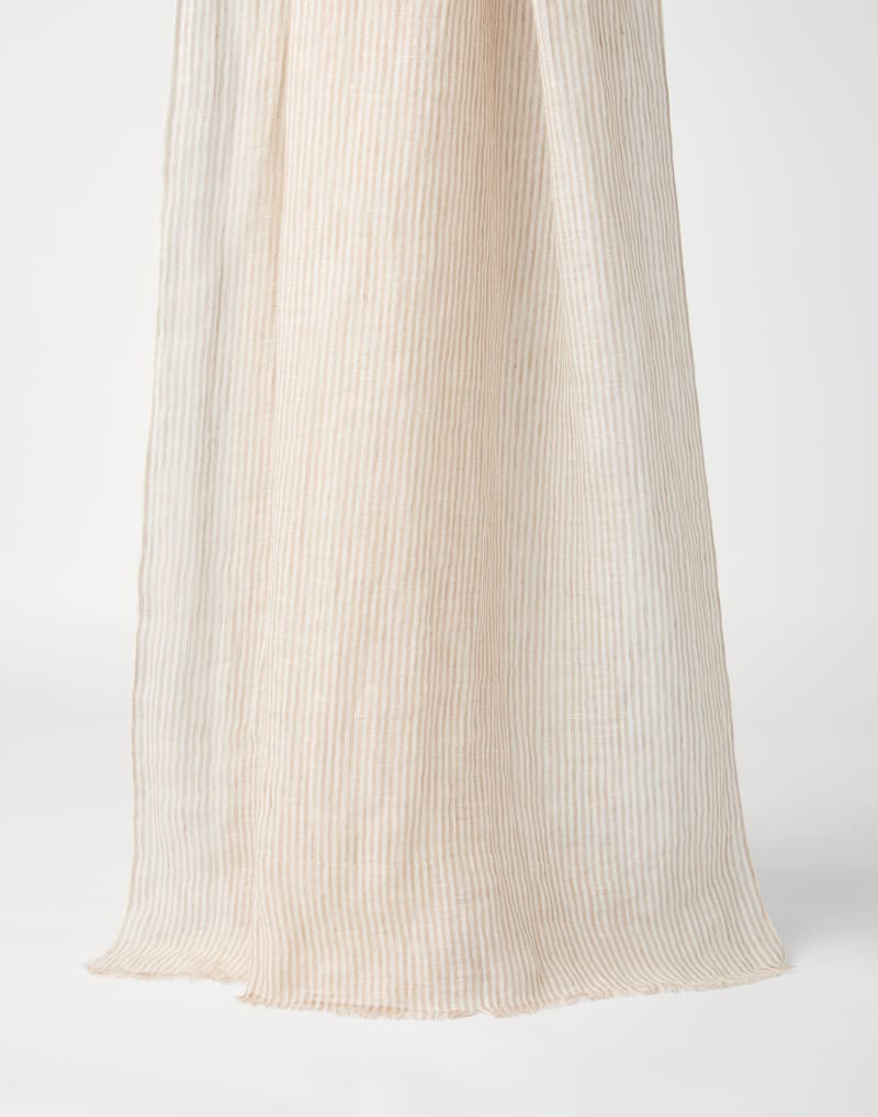 BRUNELLO CUCINELLI WOMEN'S BEIGE LINEN STRIPED SCARF