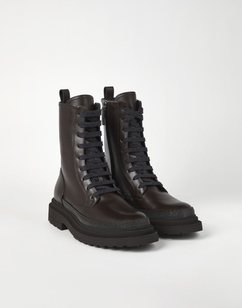 BRUNELLO CUCINELLI WOMEN'S DARK BROWN LEATHER BOOTS