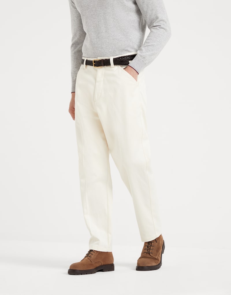 BRUNELLO CUCINELLI MEN'S OFF WHITE WOOL BLEND TROUSERS