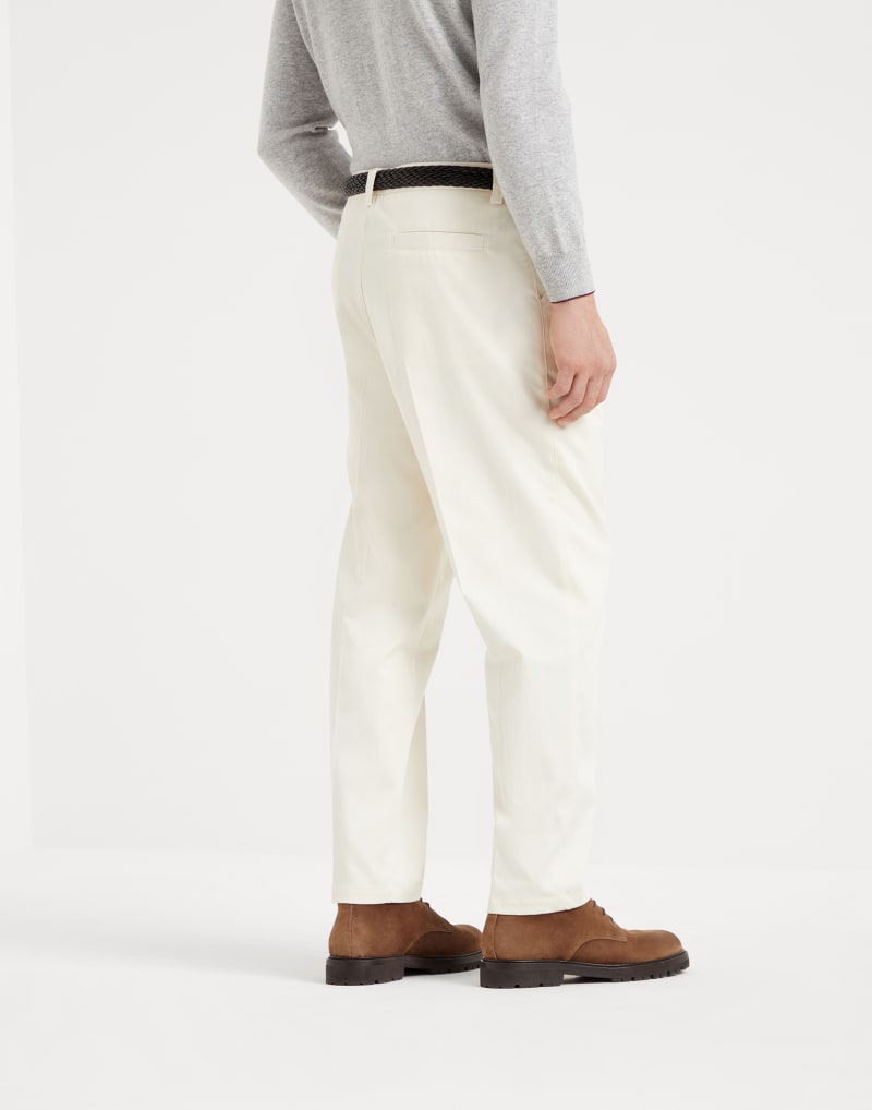 BRUNELLO CUCINELLI MEN'S OFF WHITE WOOL BLEND TROUSERS