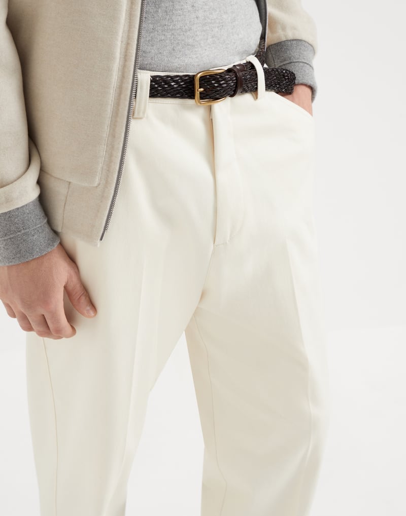 BRUNELLO CUCINELLI MEN'S OFF WHITE WOOL BLEND TROUSERS