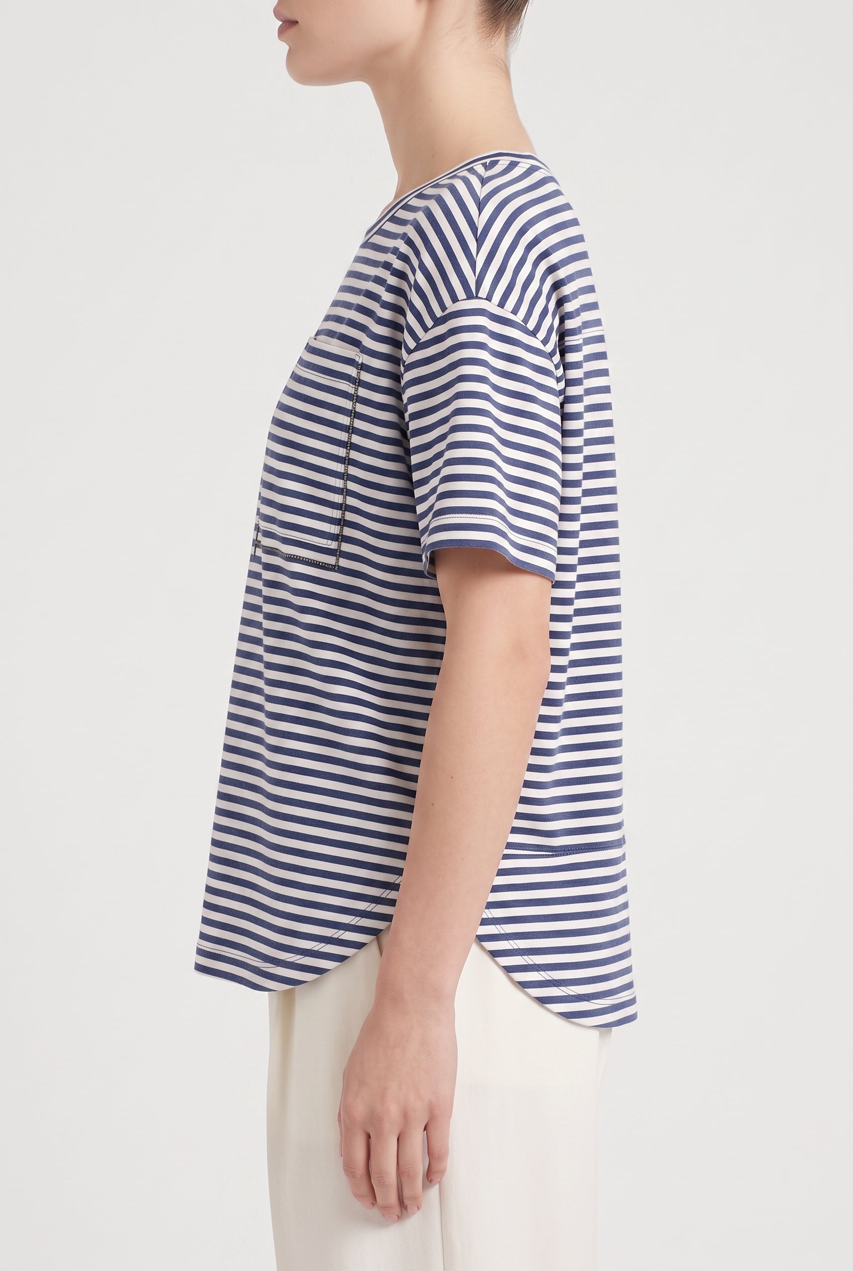 BRUNELLO CUCINELLI WOMEN'S BLUE STRIPED RELAXED SHIRT