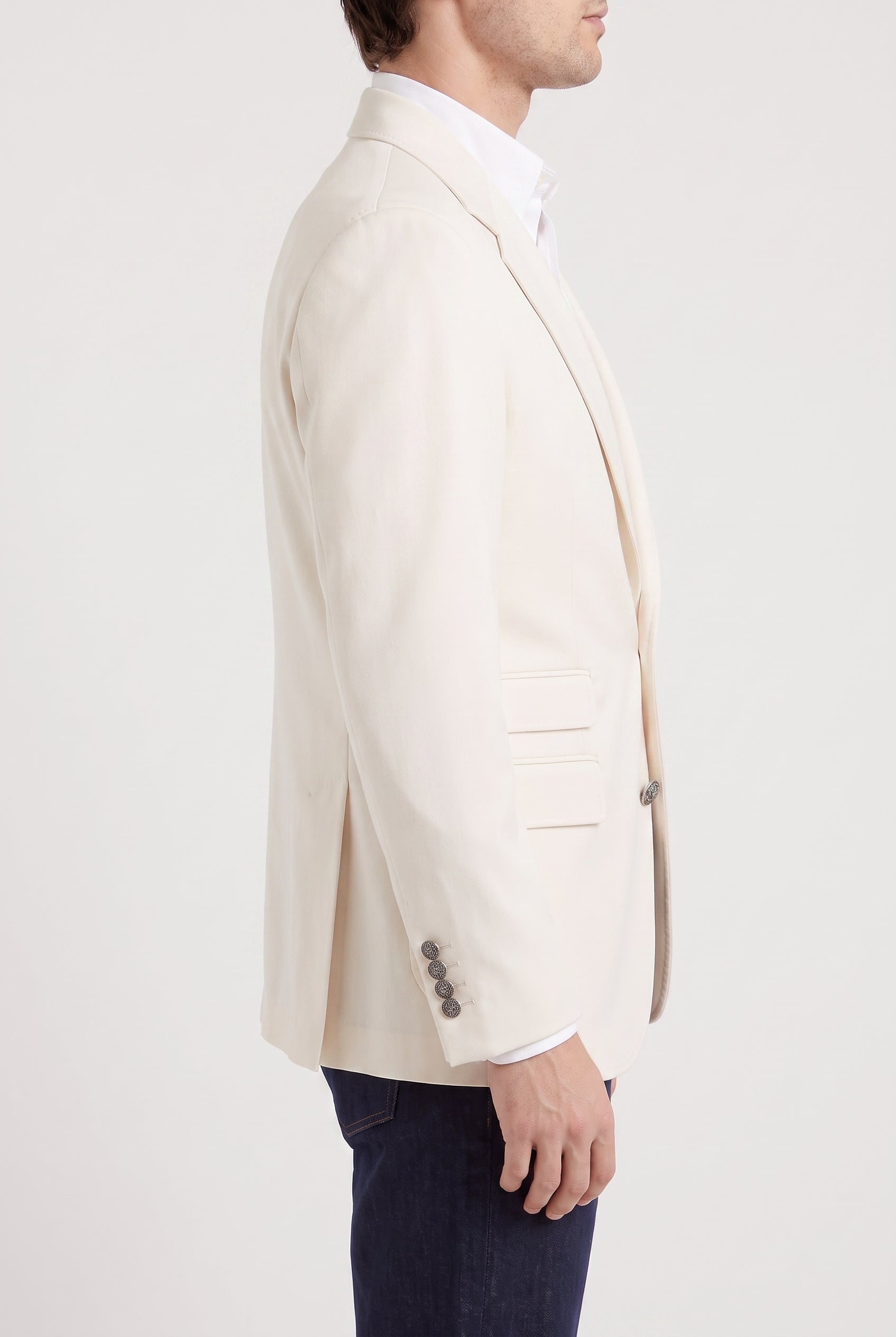 BRUNELLO CUCINELLI MEN'S OFF WHITE WOOL COTTON BLAZER