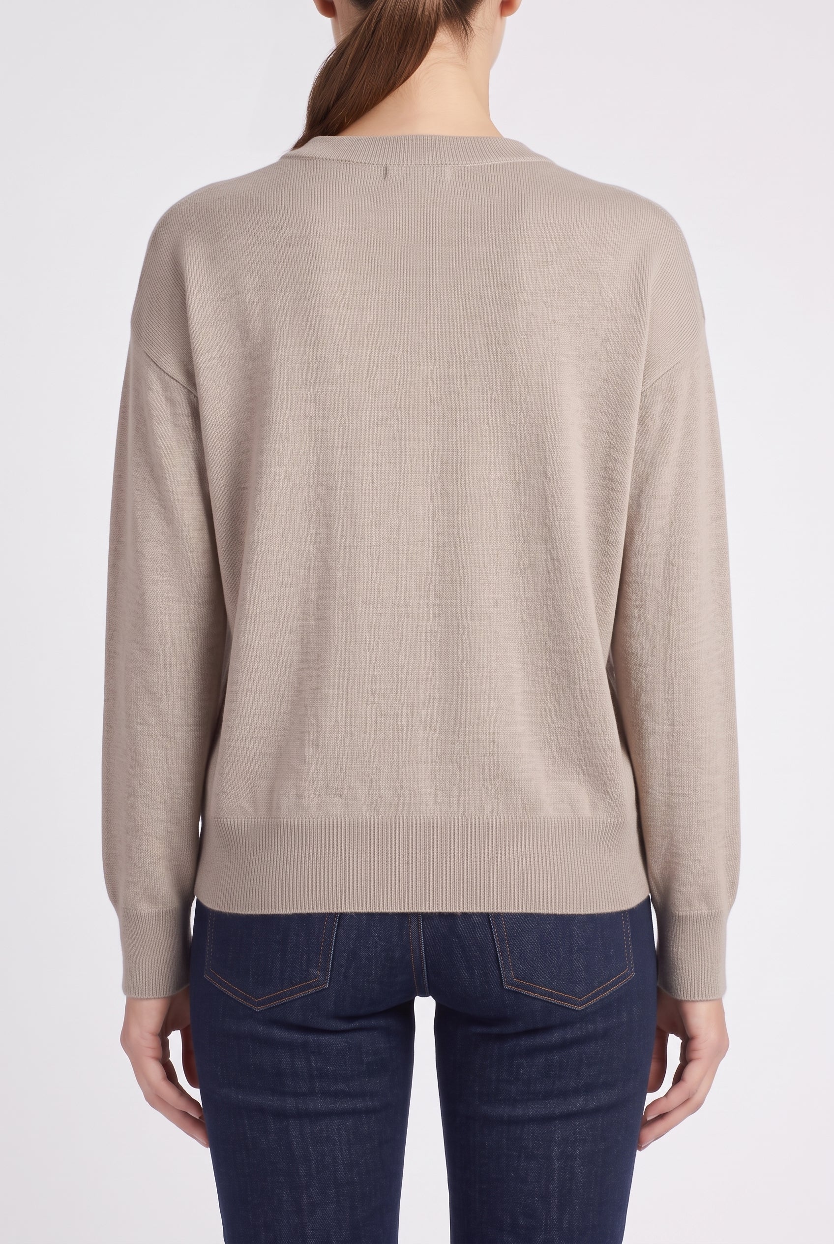 BRUNELLO CUCINELLI WOMEN'S BEIGE CASHMERE STRIPED SWEATER