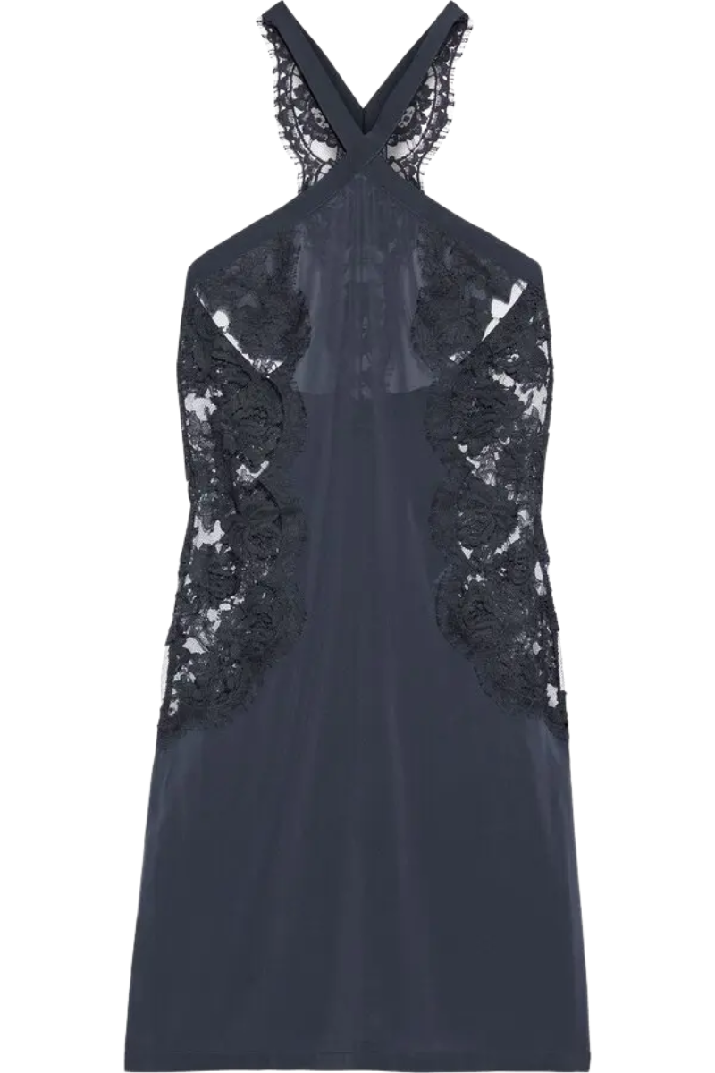 La Perla Lawinia Rose Leavers Lace-paneled Silk-blend Chiffon Chemise