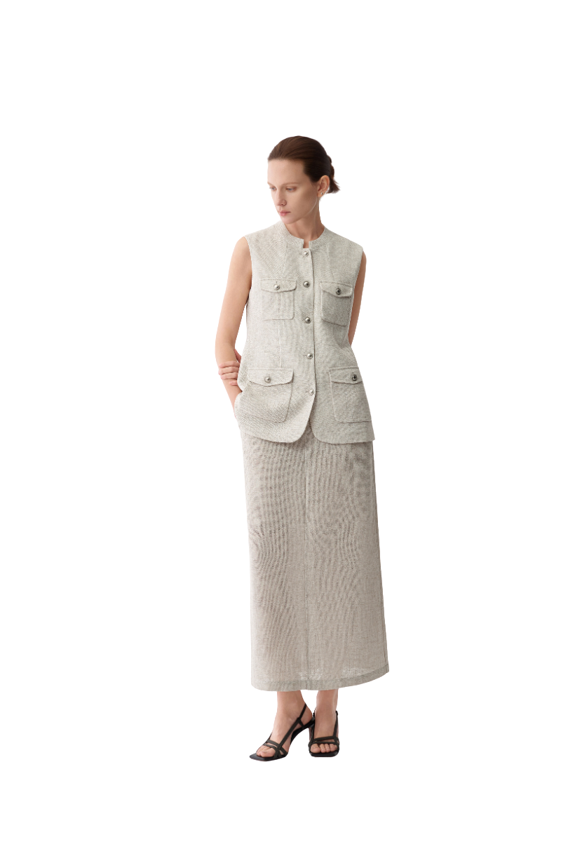 Max Simple Artisanal Lurex Skirt Flax MSES260014F