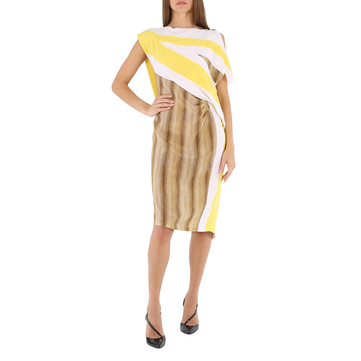 BURBERRY WOMEN'S YELLOW WHITE PRINTED DRESS