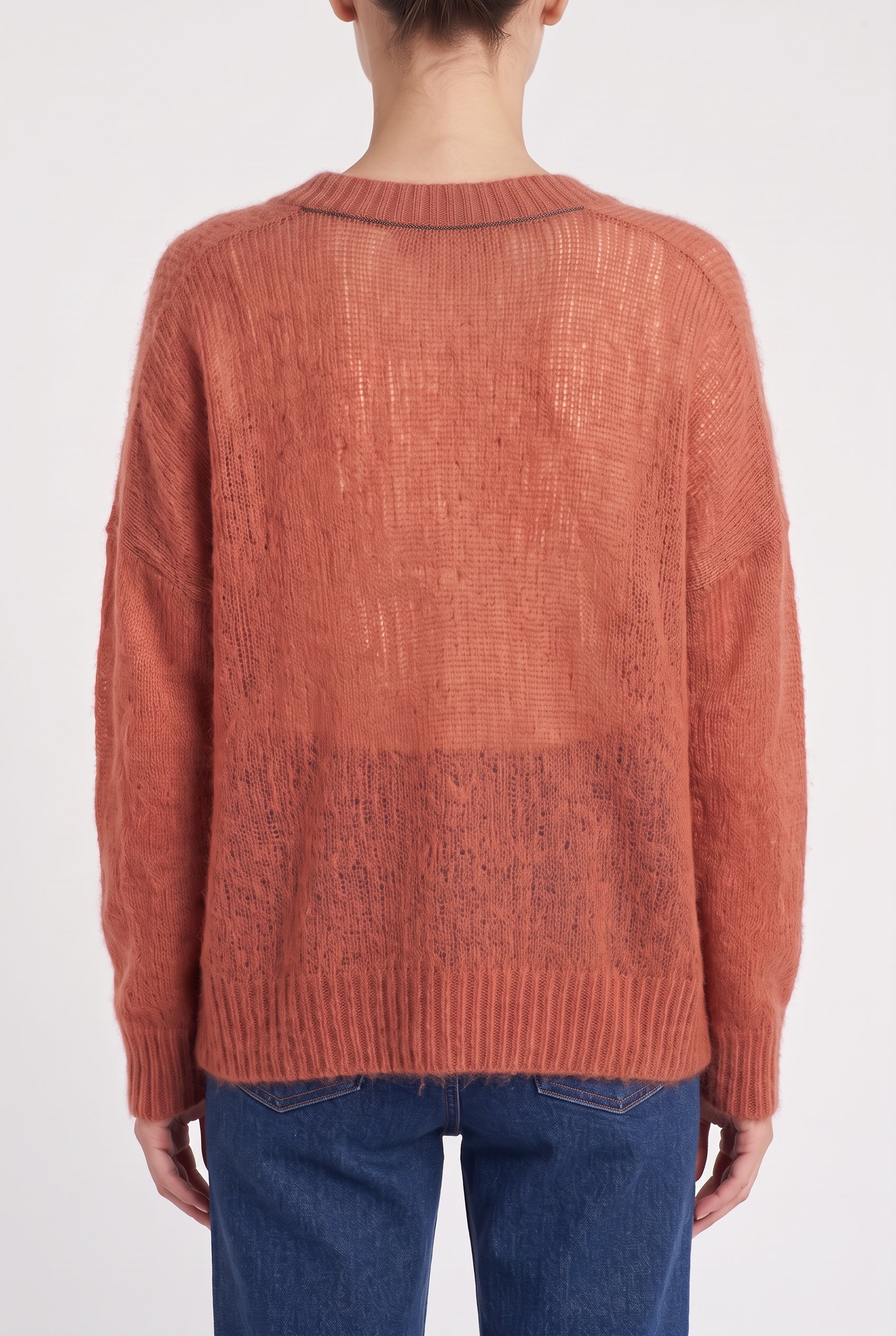 BRUNELLO CUCINELLI WOMEN'S RUST WOOL MOHAIR SWEATER