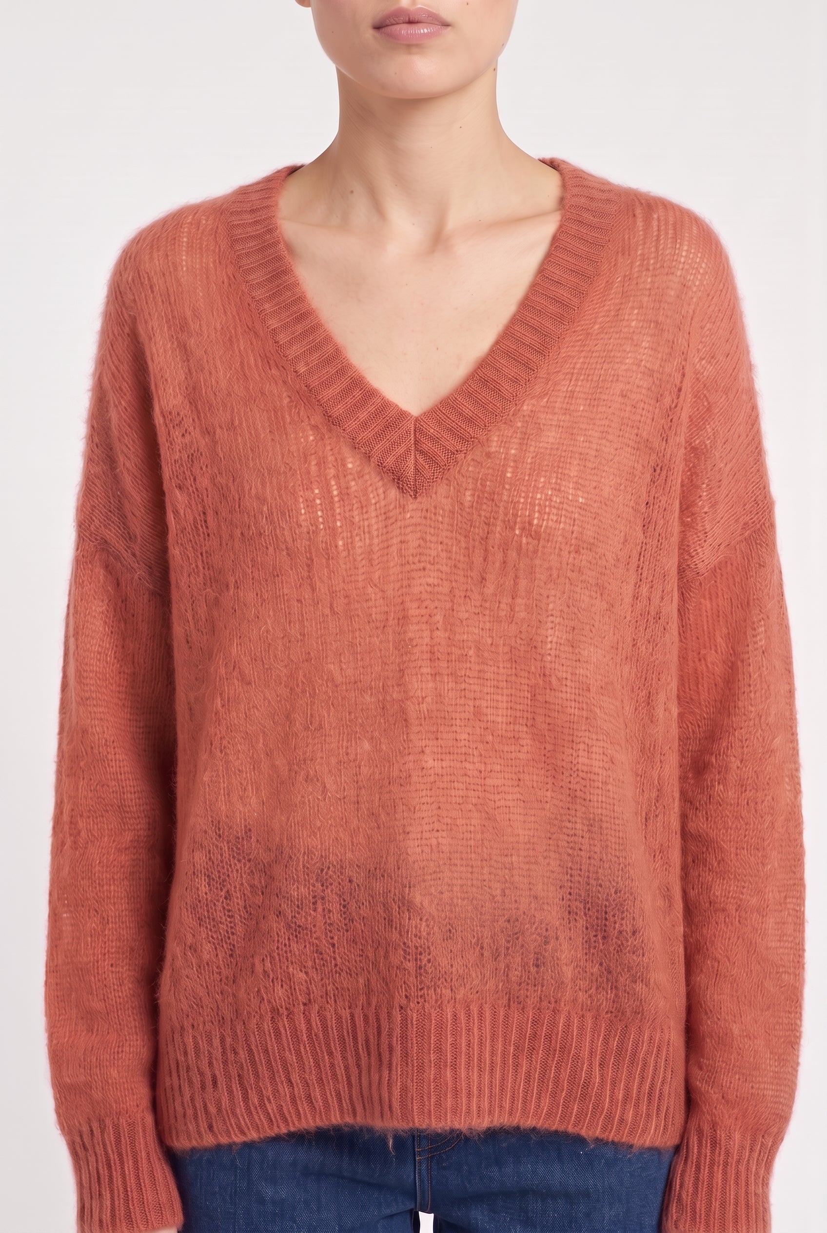 BRUNELLO CUCINELLI WOMEN'S RUST WOOL MOHAIR SWEATER
