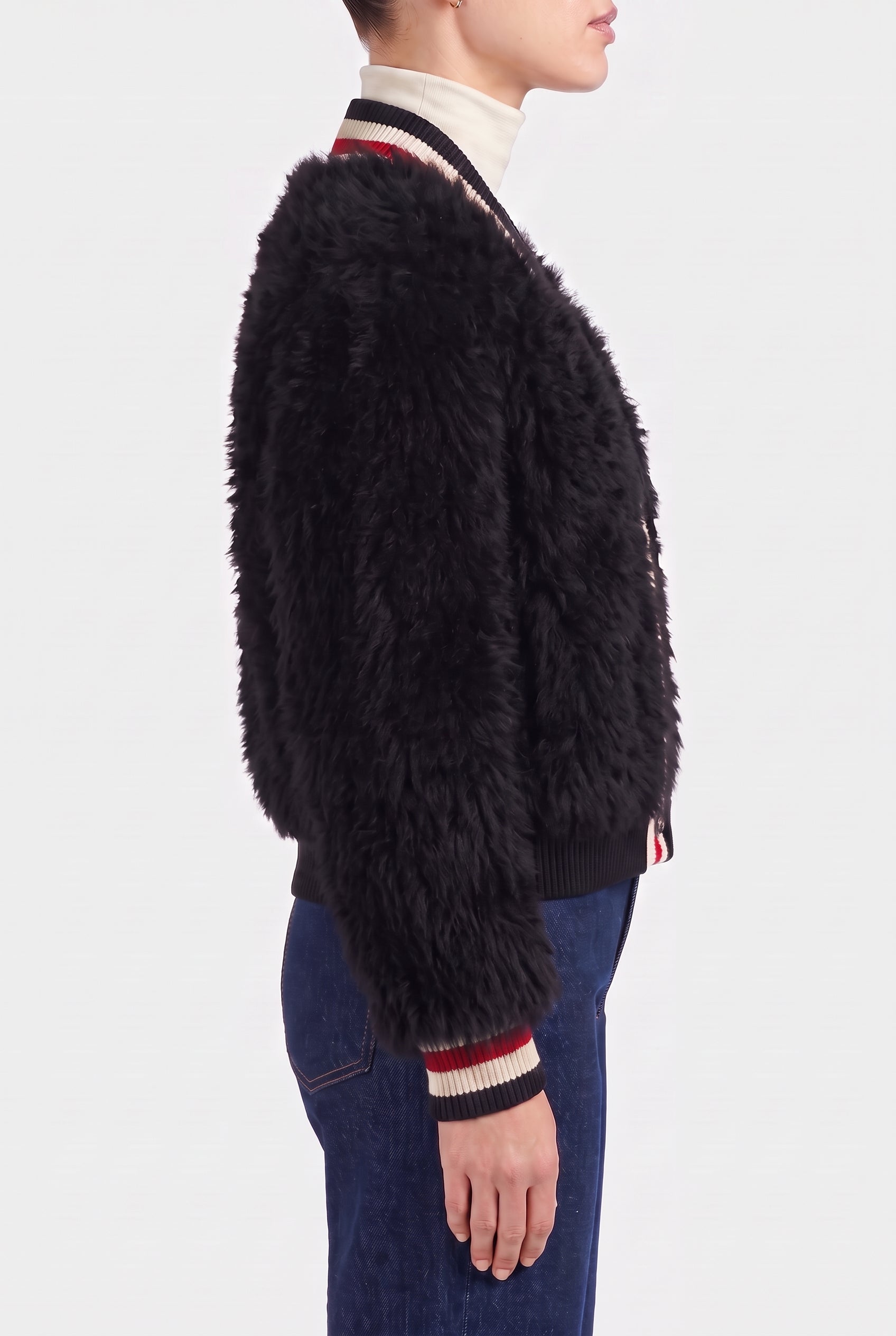 BRUNELLO CUCINELLI WOMEN'S BLACK FUZZY BUTTON SWEATER