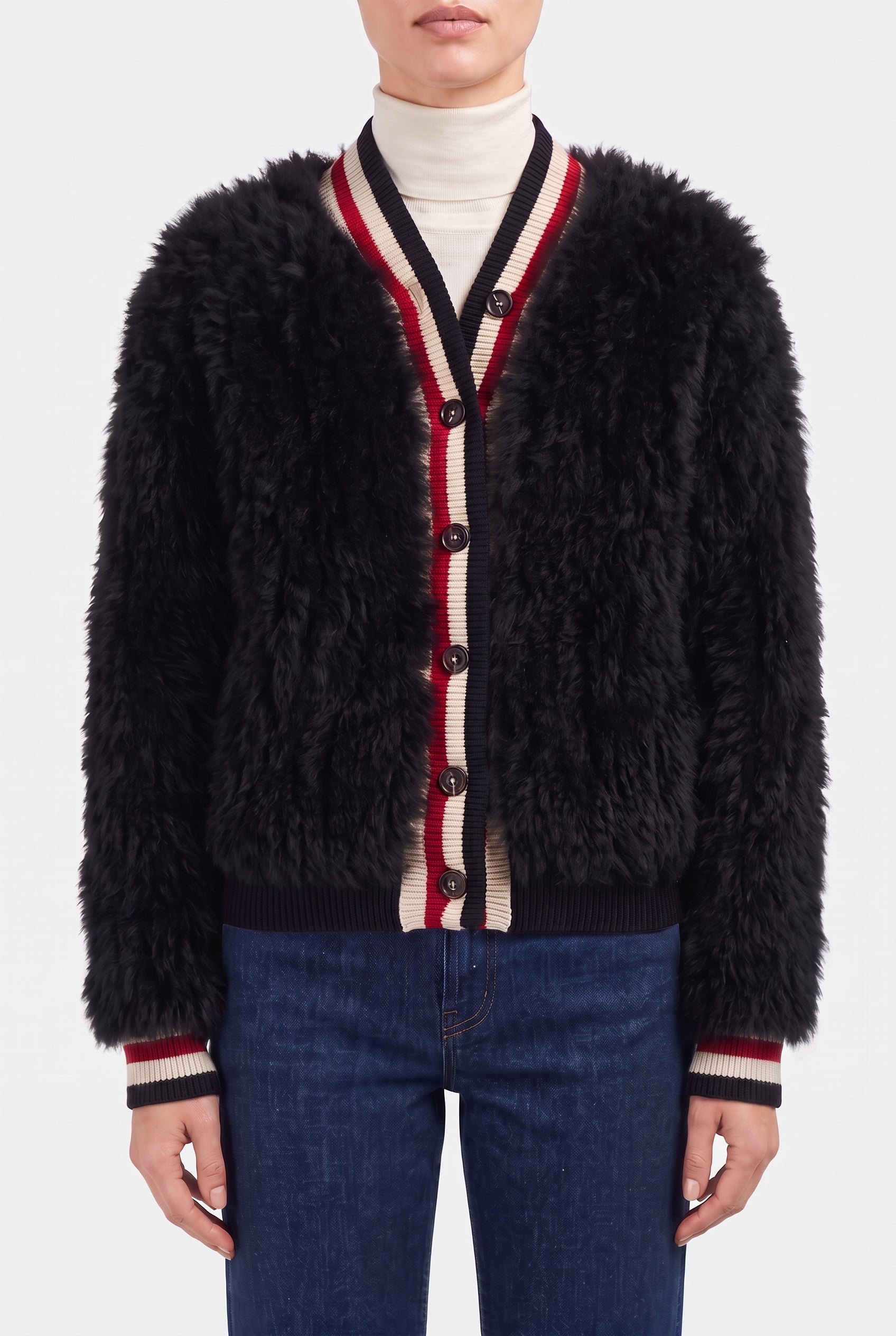 BRUNELLO CUCINELLI WOMEN'S BLACK FUZZY BUTTON SWEATER