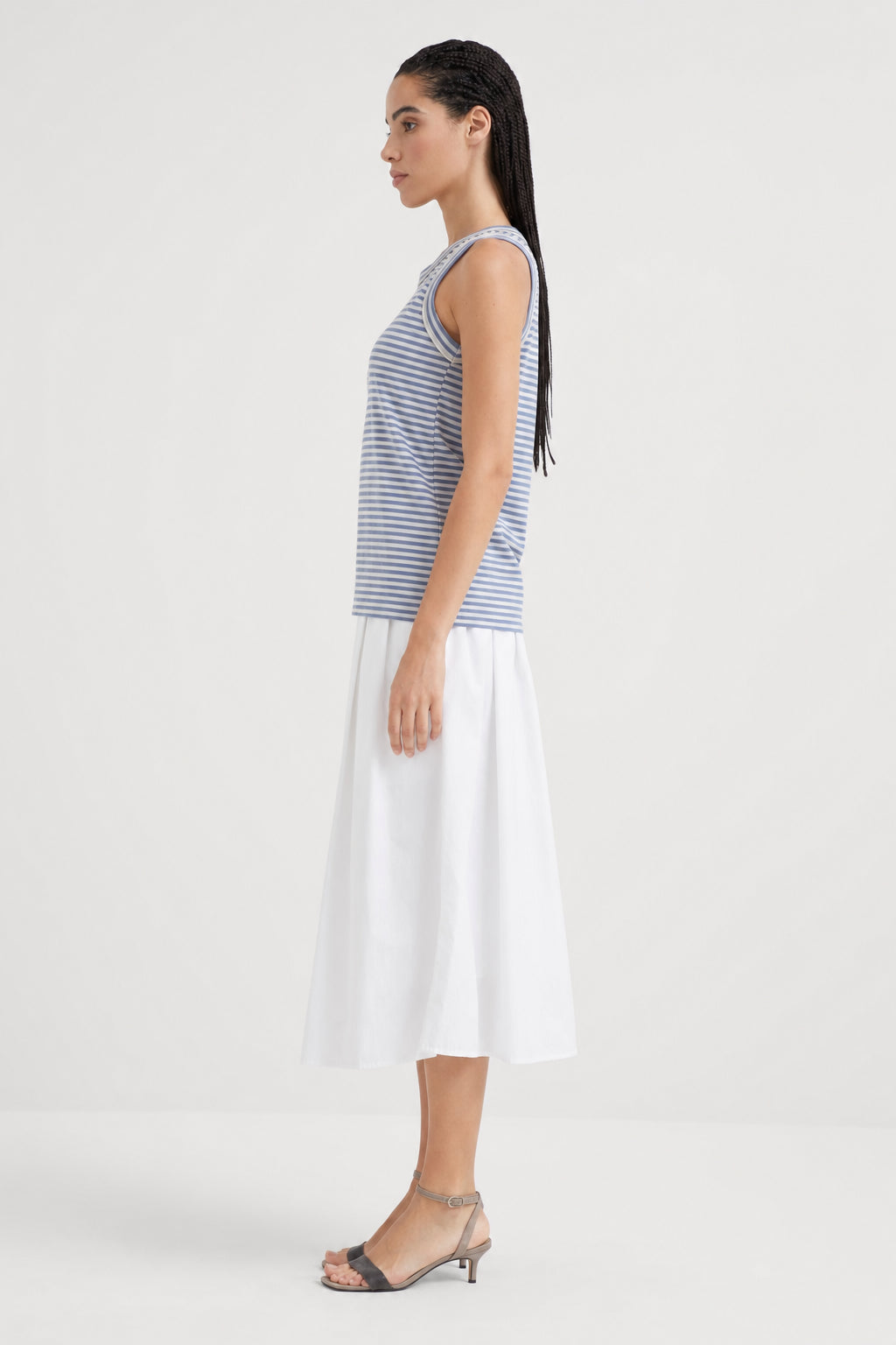 BRUNELLO CUCINELLI WOMEN'S BLUE STRIPED COTTON SHIRT