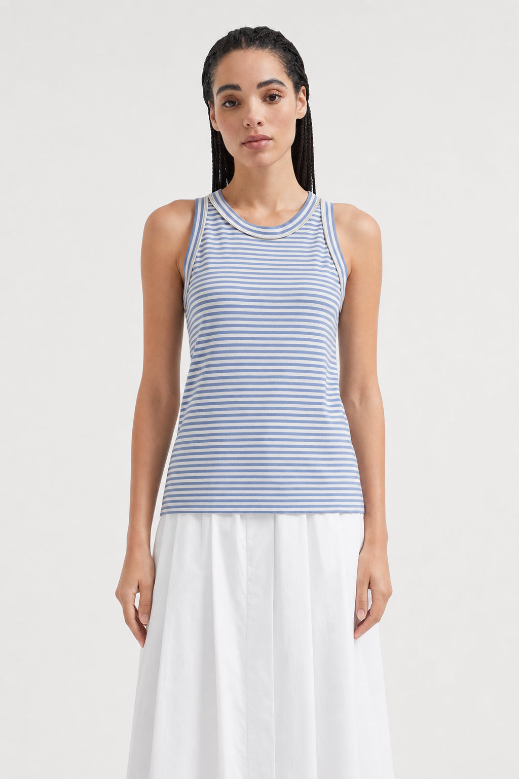 BRUNELLO CUCINELLI WOMEN'S BLUE STRIPED COTTON SHIRT