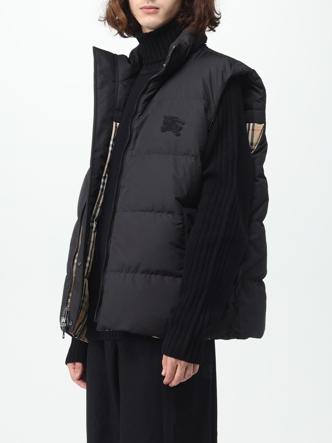 BURBERRY MEN'S BLACK BEIGE QUILTED VEST