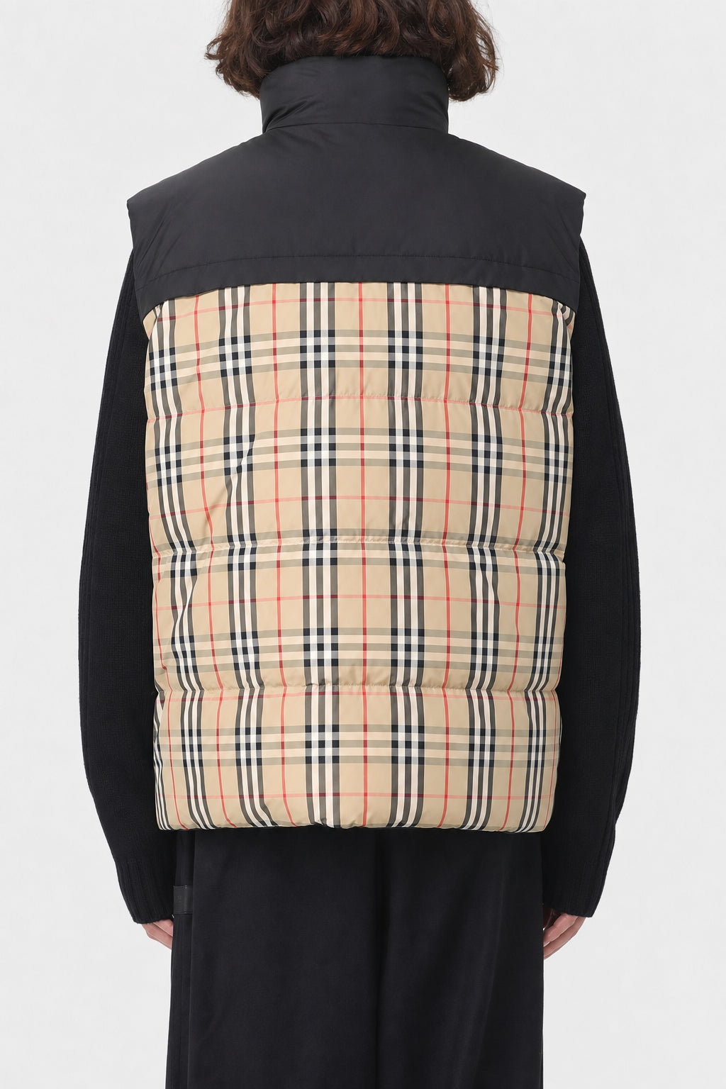 BURBERRY MEN'S BLACK BEIGE QUILTED VEST