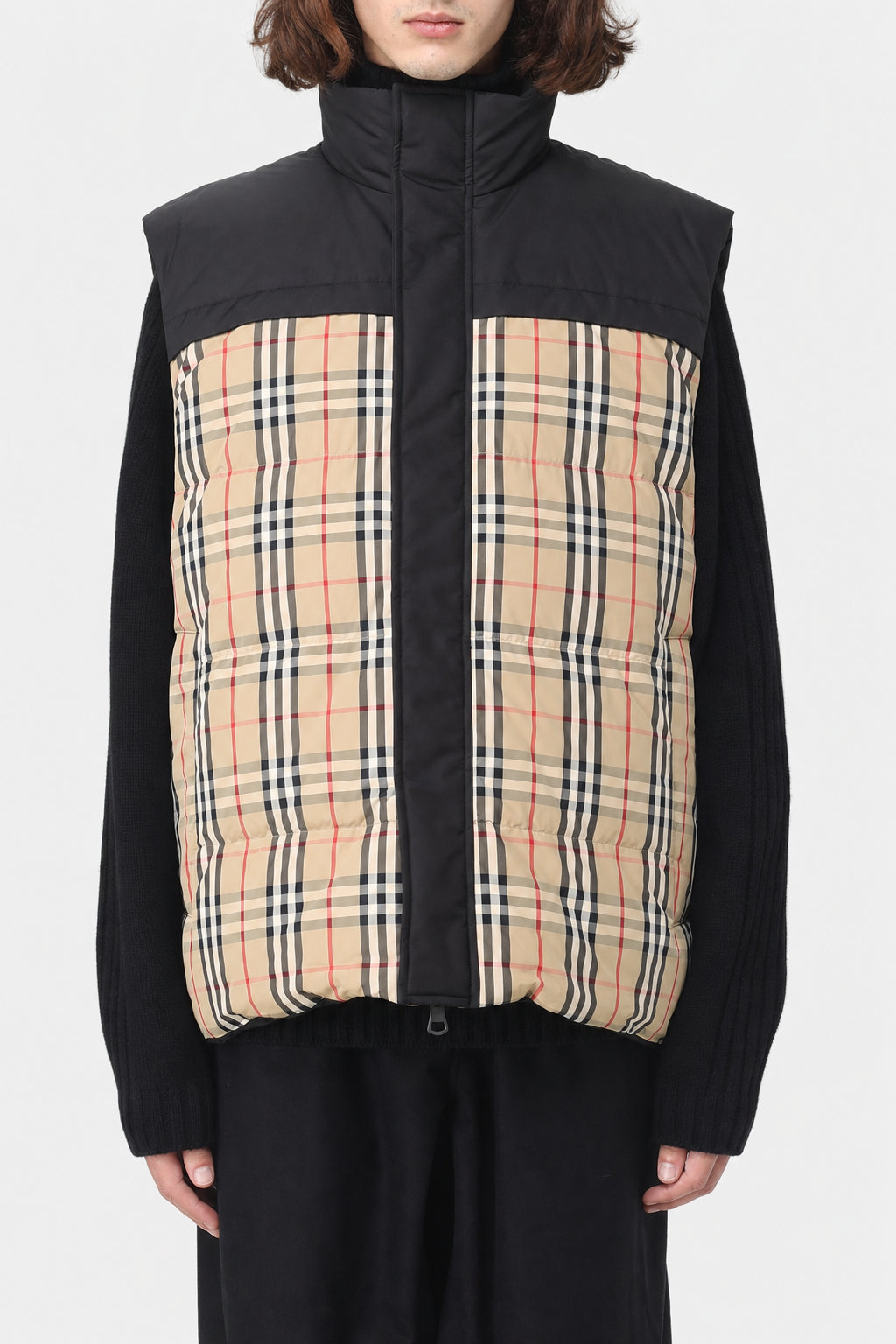 BURBERRY MEN'S BLACK BEIGE QUILTED VEST