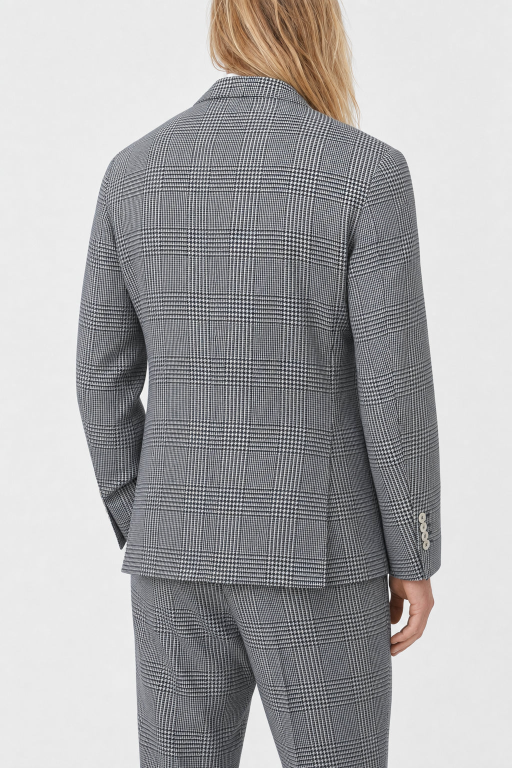 BRUNELLO CUCINELLI MEN'S BLACK WOOL SILK CHECKED BLAZER