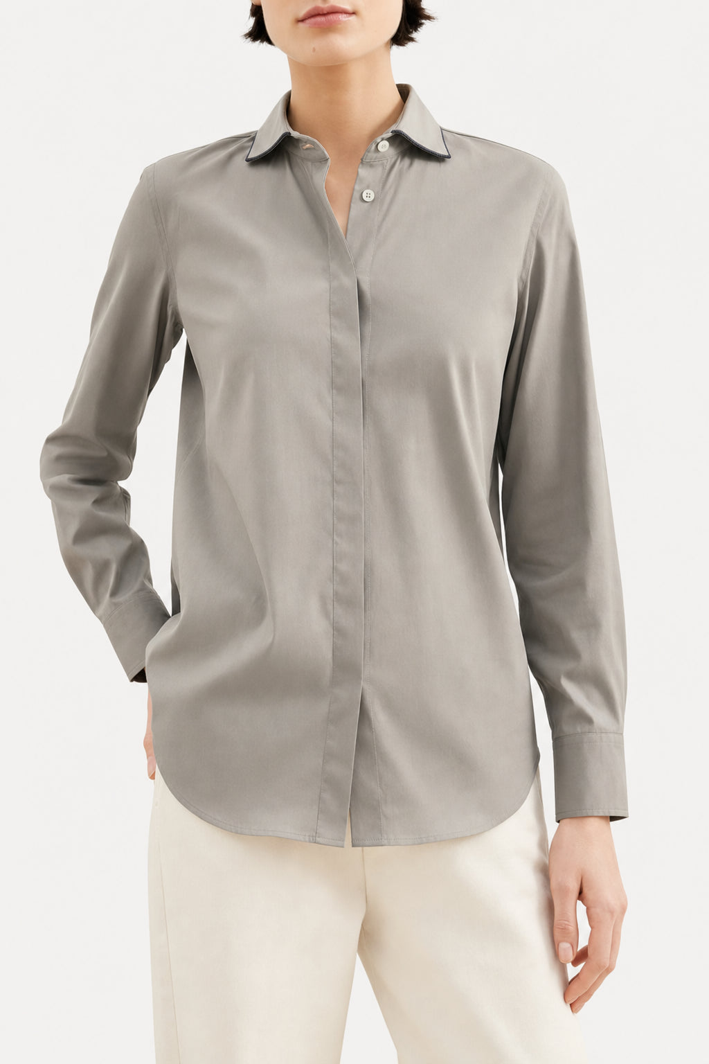 BRUNELLO CUCINELLI WOMEN'S LIGHT GREY CLASSIC SHIRT