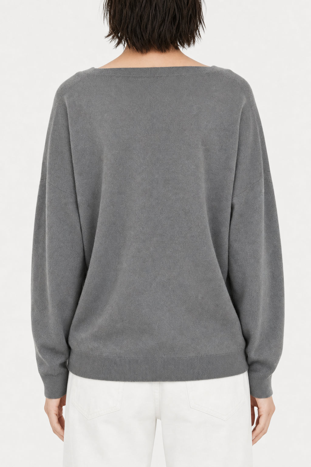 BRUNELLO CUCINELLI WOMEN'S GREY WOOL V NECK SWEATER