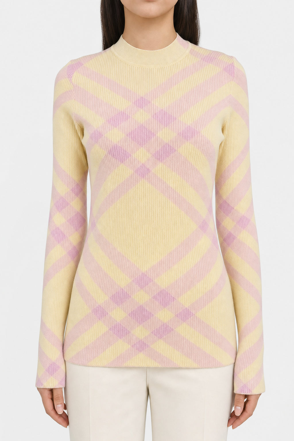 BURBERRY WOMEN'S YELLOW PLAID KNIT SWEATER
