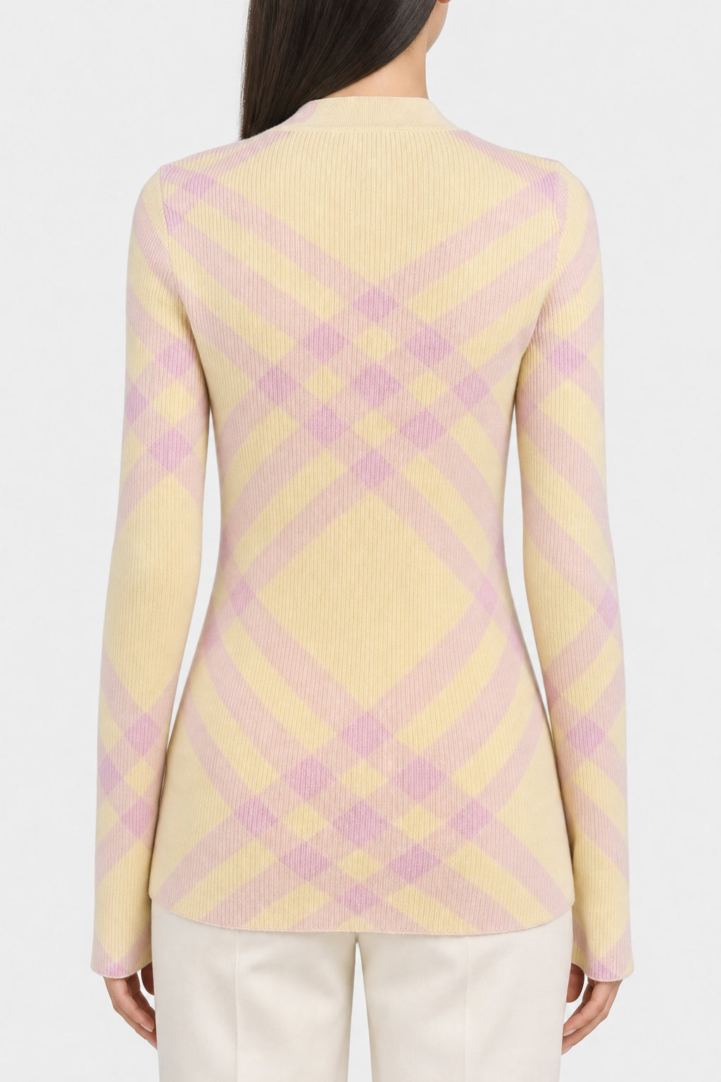 BURBERRY WOMEN'S YELLOW PLAID KNIT SWEATER