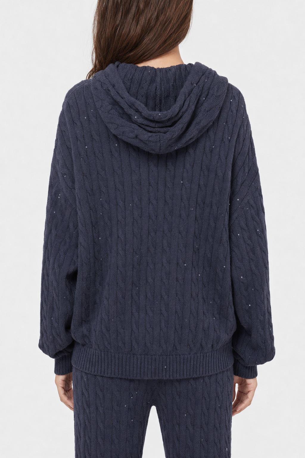 BRUNELLO CUCINELLI WOMEN'S DARK BLUE CABLE KNIT SWEATER