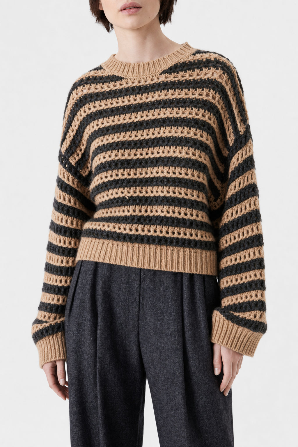BRUNELLO CUCINELLI WOMEN'S STRIPED WOOL SILK SWEATER