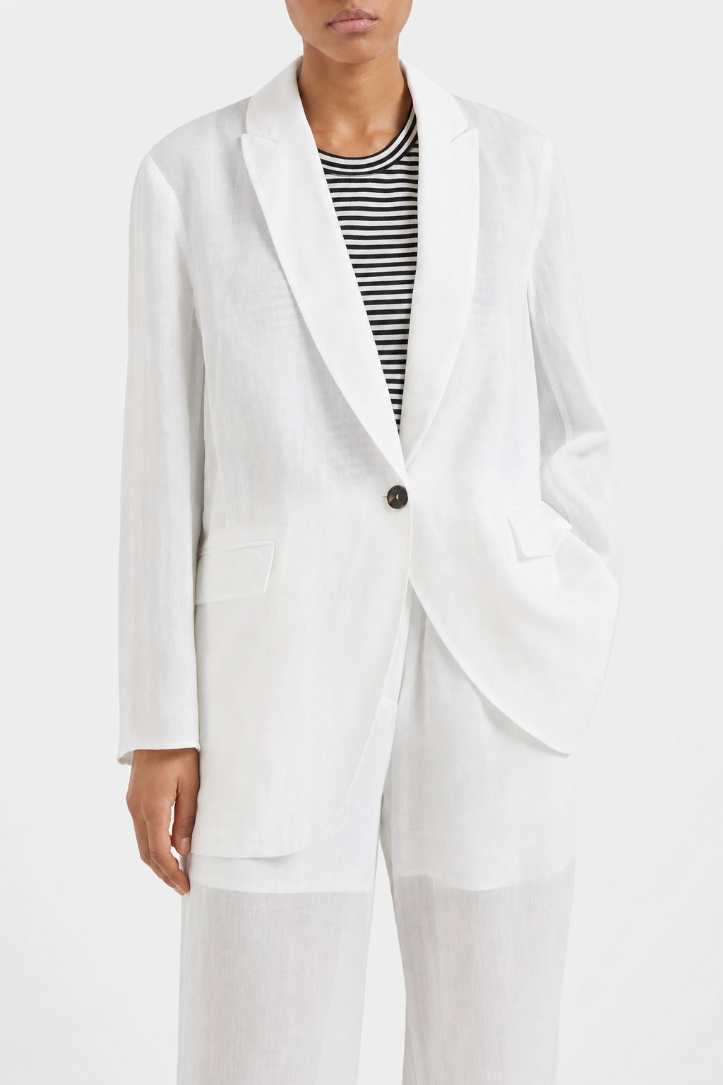 BRUNELLO CUCINELLI WOMEN'S WHITE RELAXED COTTON BLAZER