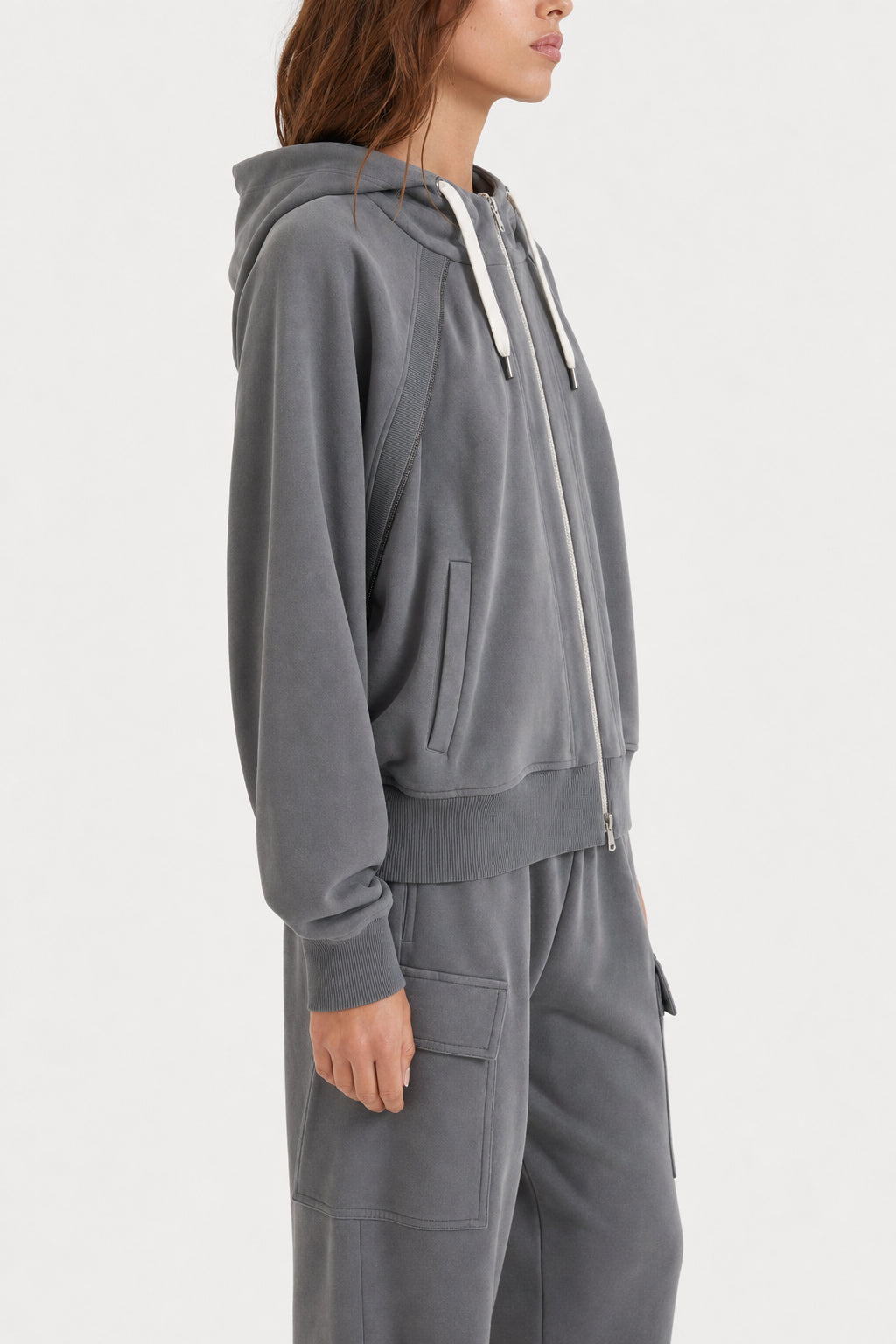 BRUNELLO CUCINELLI WOMEN'S GREY COTTON ZIP HOODIE