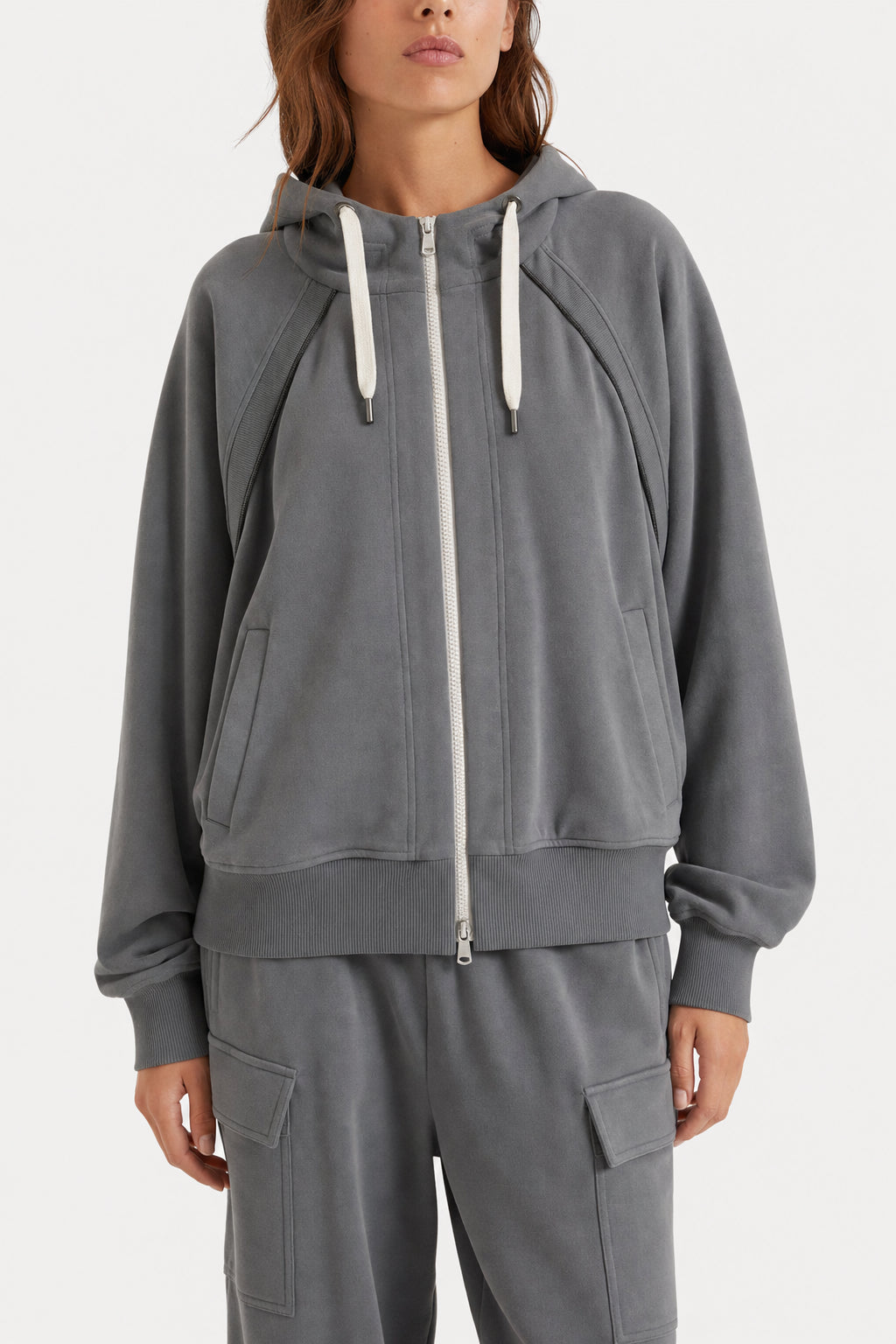 BRUNELLO CUCINELLI WOMEN'S GREY COTTON ZIP HOODIE